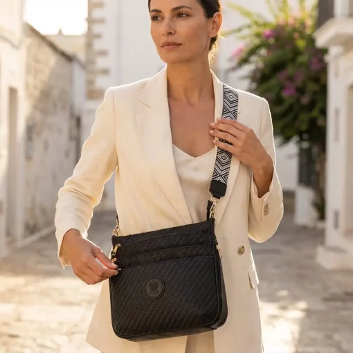 Ψάθινη Γυναικεία Τσάντα Ώμου Χιαστί Fragola FH728 Μαύρο