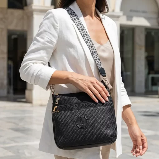 Ψάθινη Γυναικεία Τσάντα Ώμου Χιαστί Fragola FH728 Μαύρο