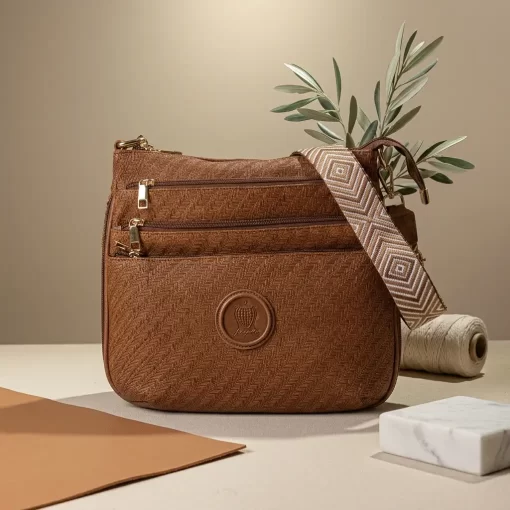 Ψάθινη Γυναικεία Τσάντα Ώμου Χιαστί Fragola FH728 Καφέ