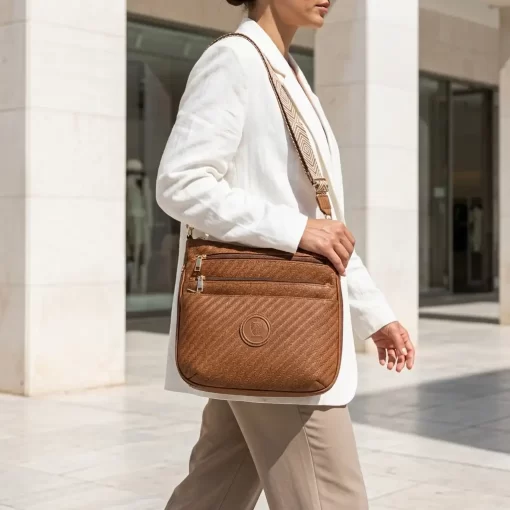 Ψάθινη Γυναικεία Τσάντα Ώμου Χιαστί Fragola FH728 Καφέ