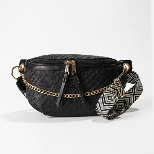 Ψάθινη Γυναικεία Τσάντα Μέσης Fragola FH729 Μαύρο