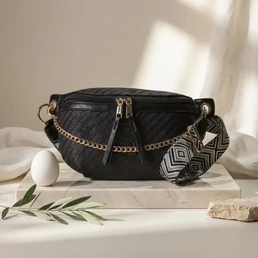 Ψάθινη Γυναικεία Τσάντα Μέσης Fragola FH729 Μαύρο