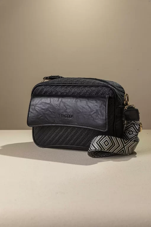 Ψάθινη Γυναικεία Τσάντα Ώμου Χιαστί Fragola FH730 Μαύρο