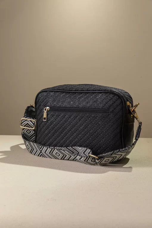 Ψάθινη Γυναικεία Τσάντα Ώμου Χιαστί Fragola FH730 Μαύρο