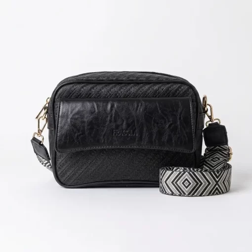 Ψάθινη Γυναικεία Τσάντα Ώμου Χιαστί Fragola FH730 Μαύρο