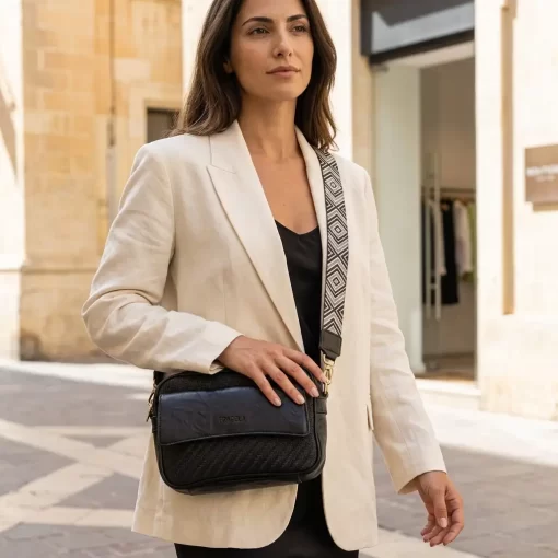 Ψάθινη Γυναικεία Τσάντα Ώμου Χιαστί Fragola FH730 Μαύρο