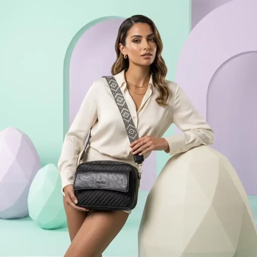 Ψάθινη Γυναικεία Τσάντα Ώμου Χιαστί Fragola FH730 Μαύρο