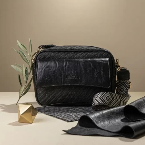 Ψάθινη Γυναικεία Τσάντα Ώμου Χιαστί Fragola FH730 Μαύρο