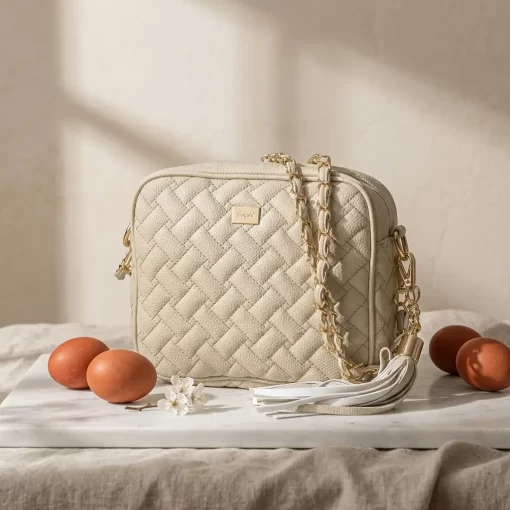 Γυναικεία Τσάντα με Αλυσίδα Ώμου Χιαστί Fragola FH736 Εκρού