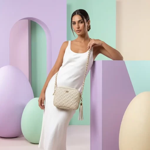 Γυναικεία Τσάντα με Αλυσίδα Ώμου Χιαστί Fragola FH736 Εκρού