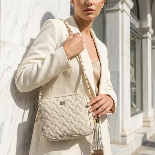 Γυναικεία Τσάντα με Αλυσίδα Ώμου Χιαστί Fragola FH736 Εκρού