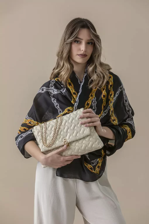 Γυναικεία Τσάντα Ώμου με Αλυσίδα Fragola FH737 Εκρού