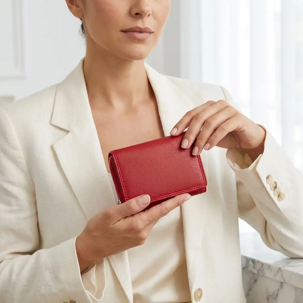 Μικρό γυναικείο δερμάτινο πορτοφόλι Calfnero FR47 σε κόκκινο χρώμα