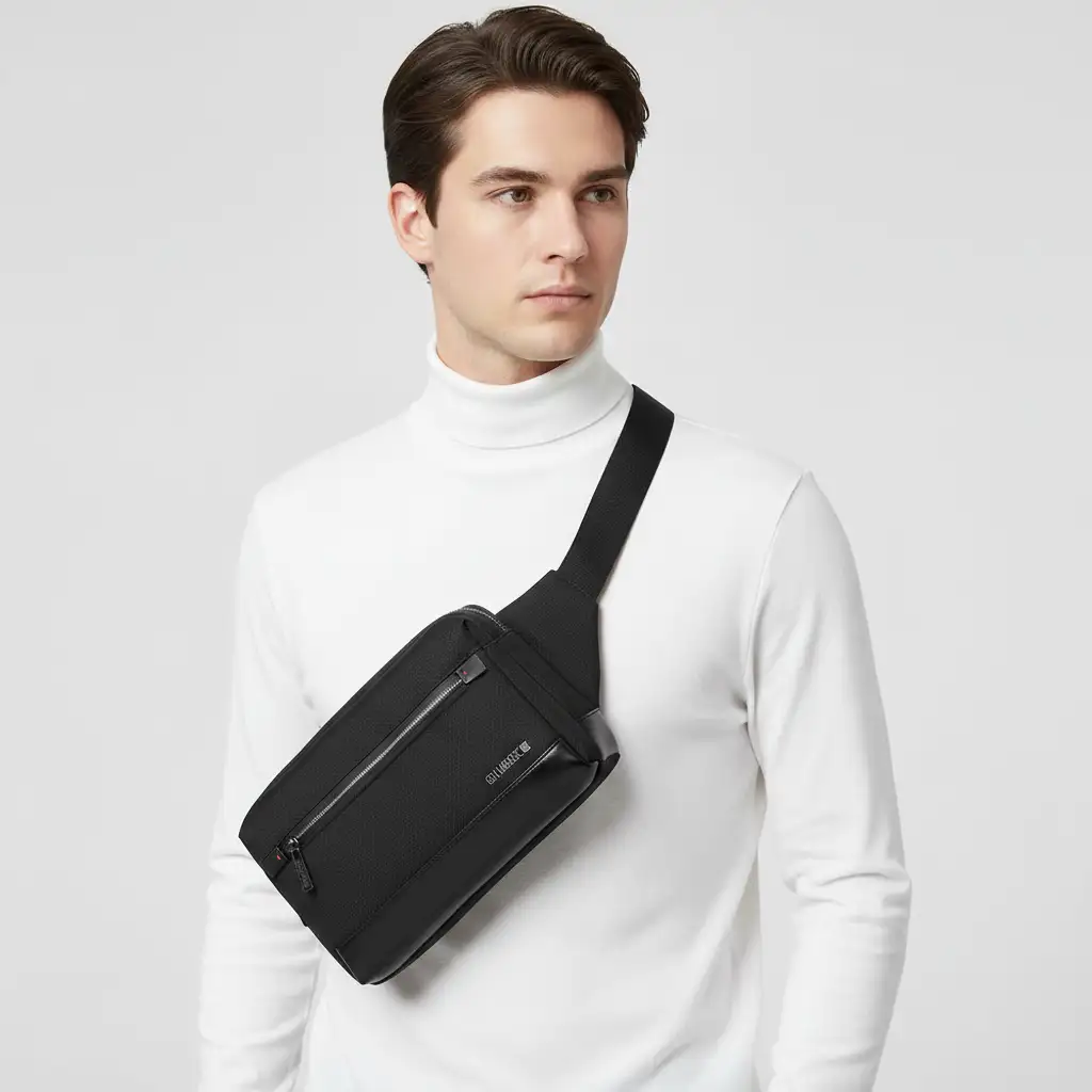 Ανδρική μαύρη τσάντα μέσης Guy Laroche GL2754 με επένδυση microfiber.