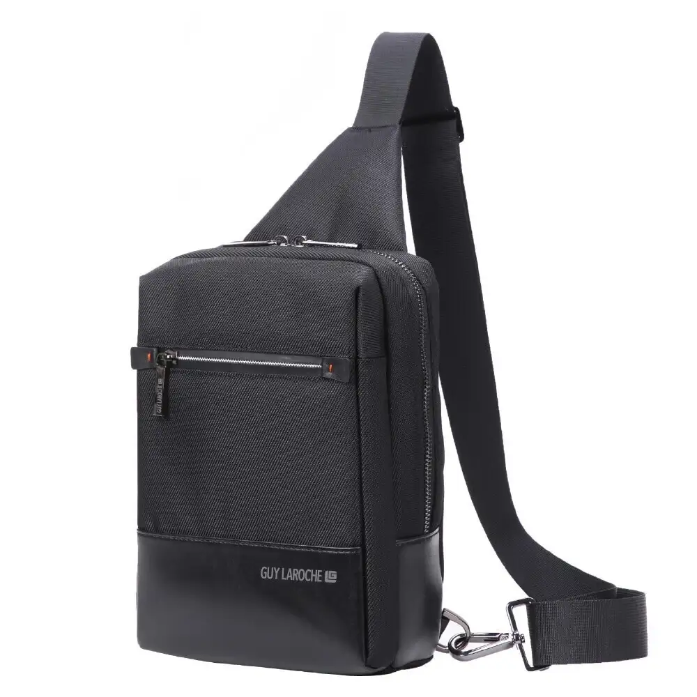 Ανδρική μαύρη τσάντα στήθους Guy Laroche GL2756 με θήκη tablet.