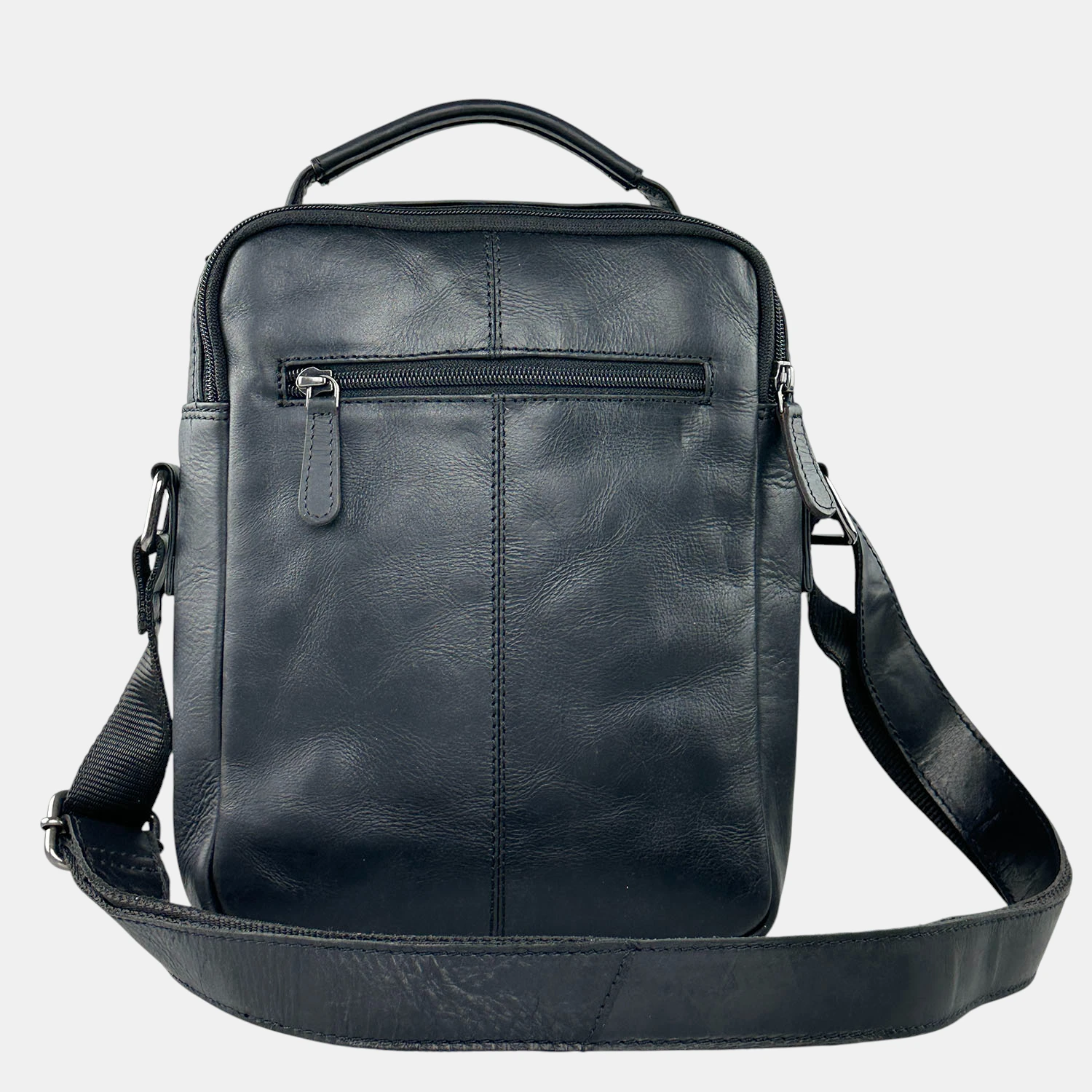 Ανδρική δερμάτινη τσάντα ώμου και χειρός RCM μαύρη με πολλές θήκες