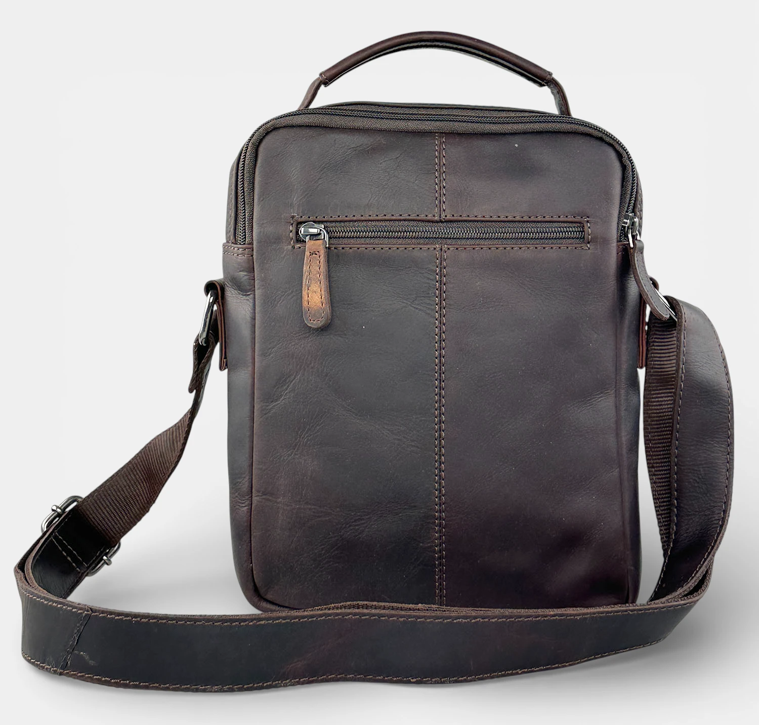 Ανδρική δερμάτινη τσάντα ώμου και χειρός RCM καφέ με πολλές θήκες και φερμουάρ