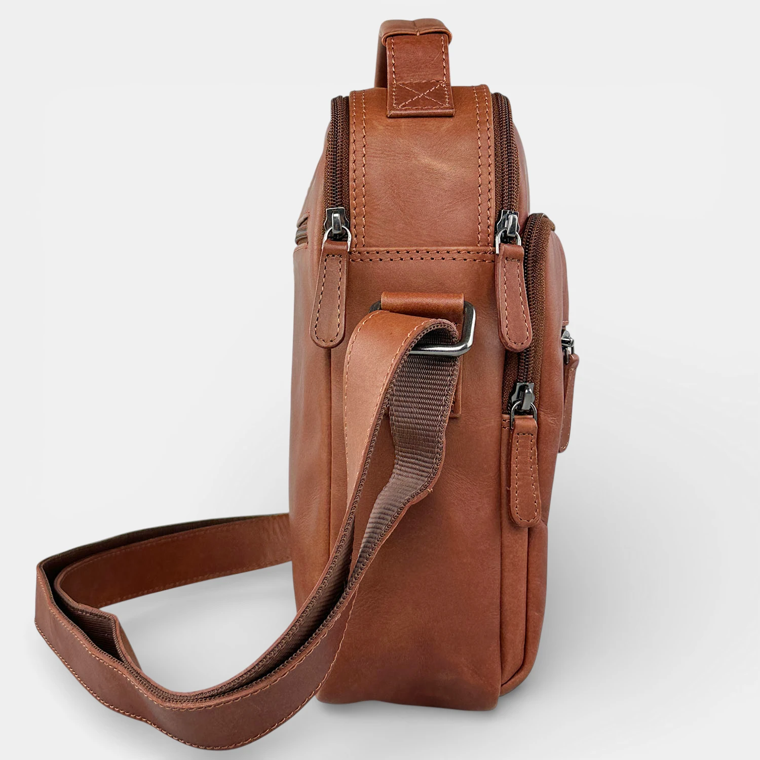 Ανδρική δερμάτινη τσάντα ώμου και χειρός RCM ταμπά με πολλές θήκες και φερμουάρ