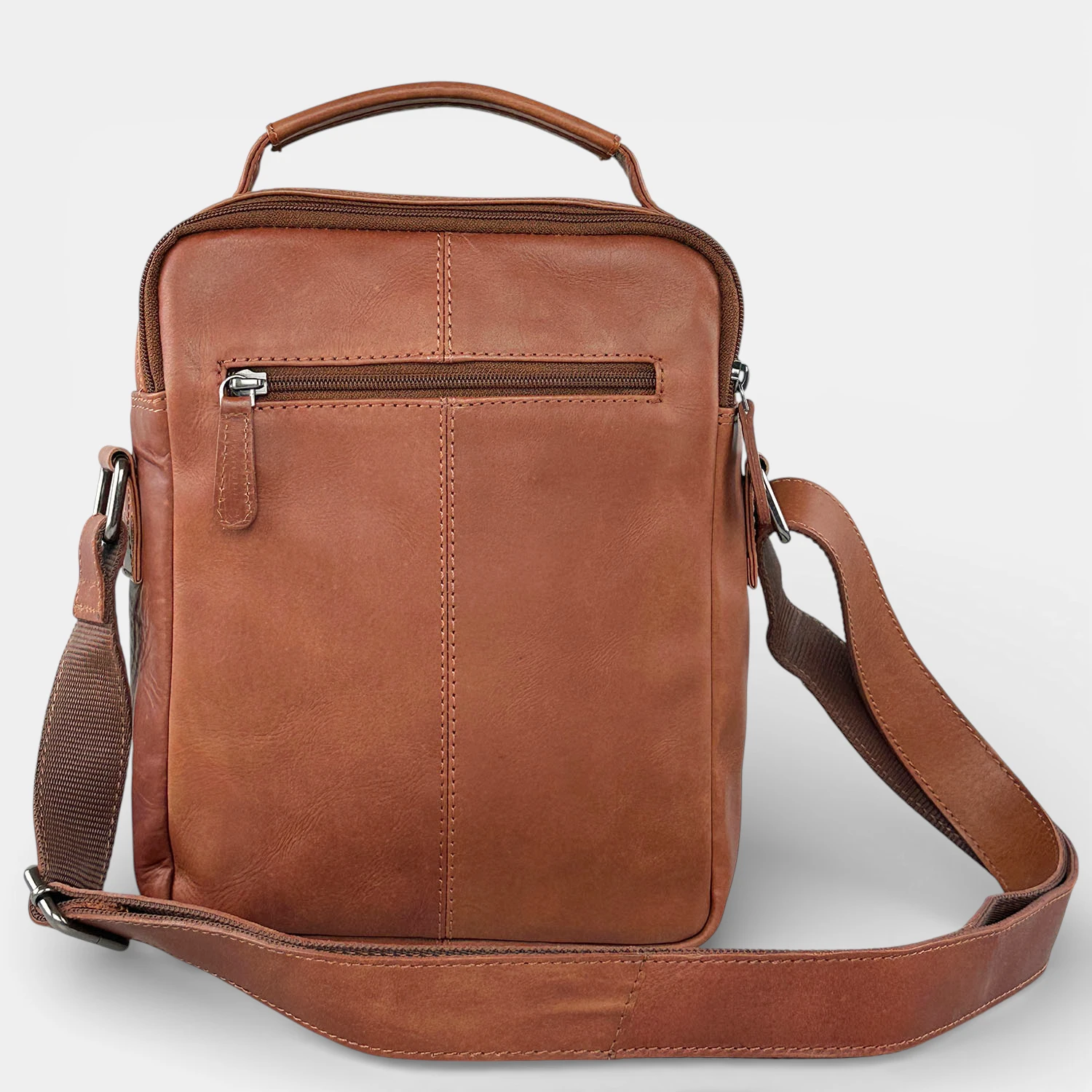 Ανδρική δερμάτινη τσάντα ώμου και χειρός RCM ταμπά με πολλές θήκες και φερμουάρ