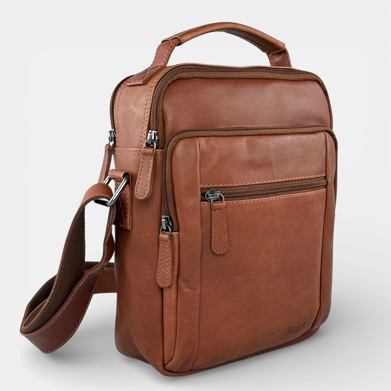 Ανδρική δερμάτινη τσάντα ώμου και χειρός RCM ταμπά με πολλές θήκες και φερμουάρ