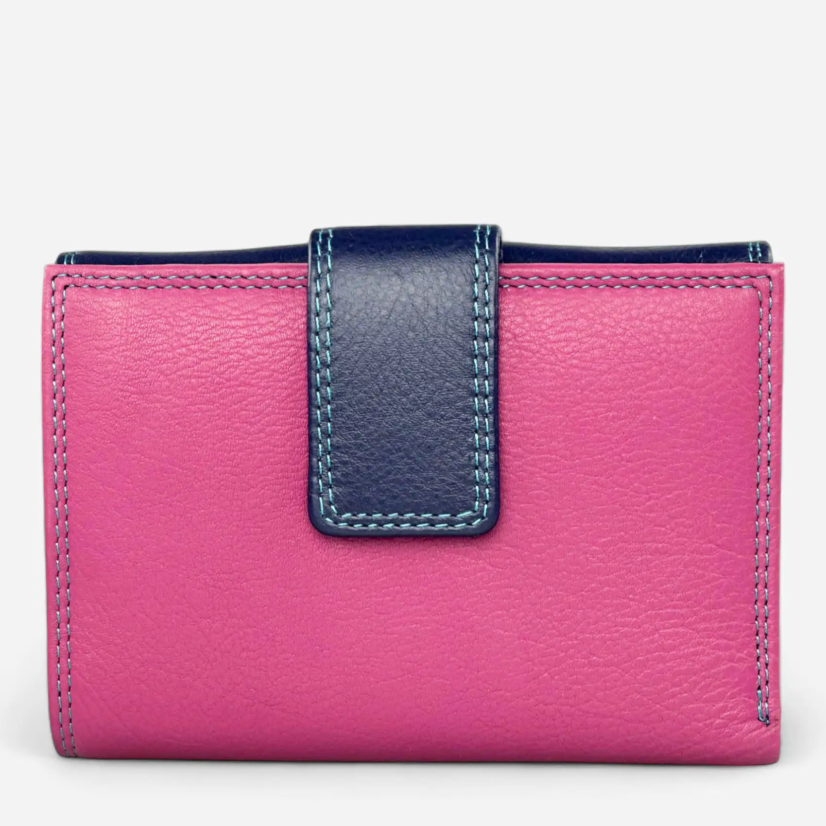 Φούξια γυναικείο δερμάτινο πορτοφόλι Calfnero HD01 με πολλές θέσεις για κάρτες και διαφανείς θήκες.