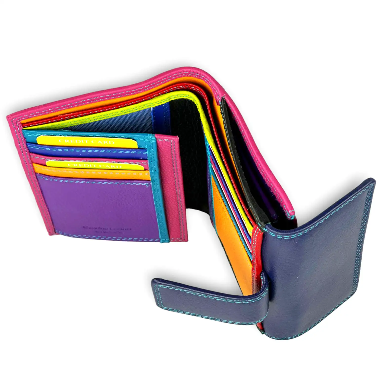 Φούξια γυναικείο δερμάτινο πορτοφόλι Calfnero HD01 με πολλές θέσεις για κάρτες και διαφανείς θήκες.