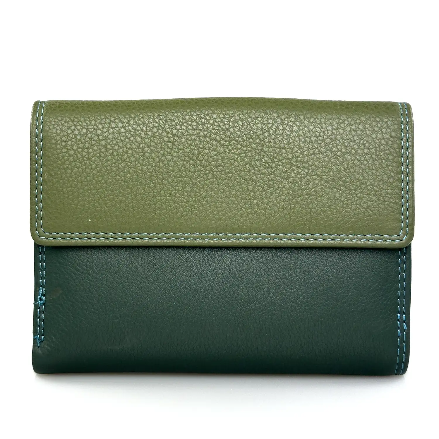 Πράσινο γυναικείο δερμάτινο πορτοφόλι Calfnero HD01 με πολλές θέσεις για κάρτες και χαρτονομίσματα.