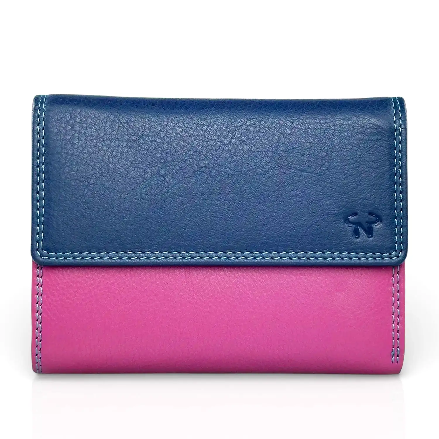 Μεσαίο φούξια γυναικείο δερμάτινο πορτοφόλι Calfnero HD1005 με εξωτερική θήκη κερμάτων και διαφάνειες.