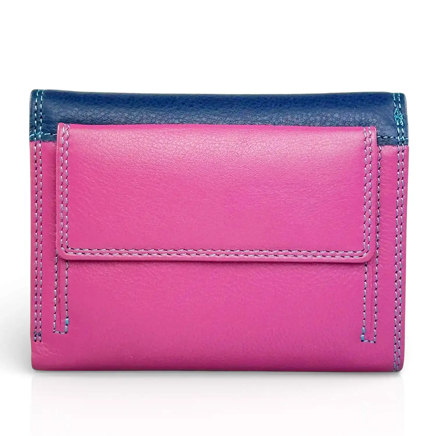 Μεσαίο φούξια γυναικείο δερμάτινο πορτοφόλι Calfnero HD1005 με εξωτερική θήκη κερμάτων και διαφάνειες.