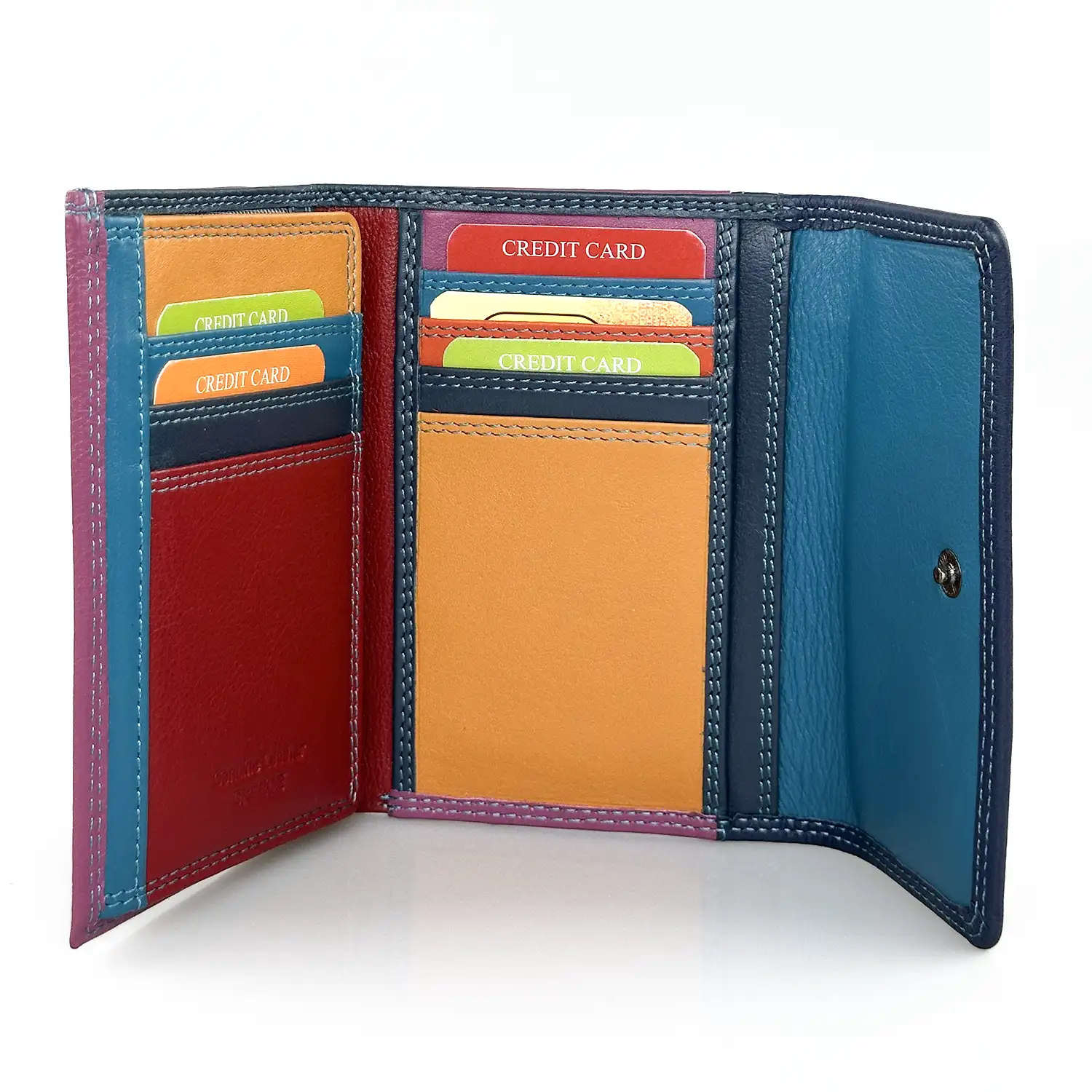 Μεσαίο φούξια γυναικείο δερμάτινο πορτοφόλι Calfnero HD1005 με εξωτερική θήκη κερμάτων και διαφάνειες.