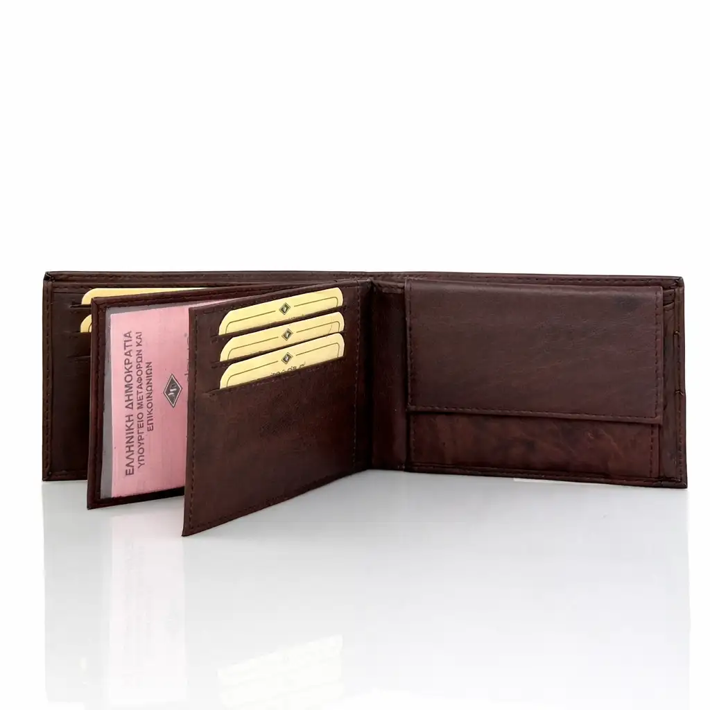 Αντρικό πλάγιο πορτοφόλι JanoDave 2805 σε καφέ γνήσιο δέρμα