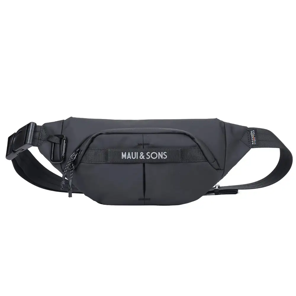 Ανδρική μαύρη τσάντα μέσης Maui & Sons M2768 με αδιάβροχο φερμουάρ.