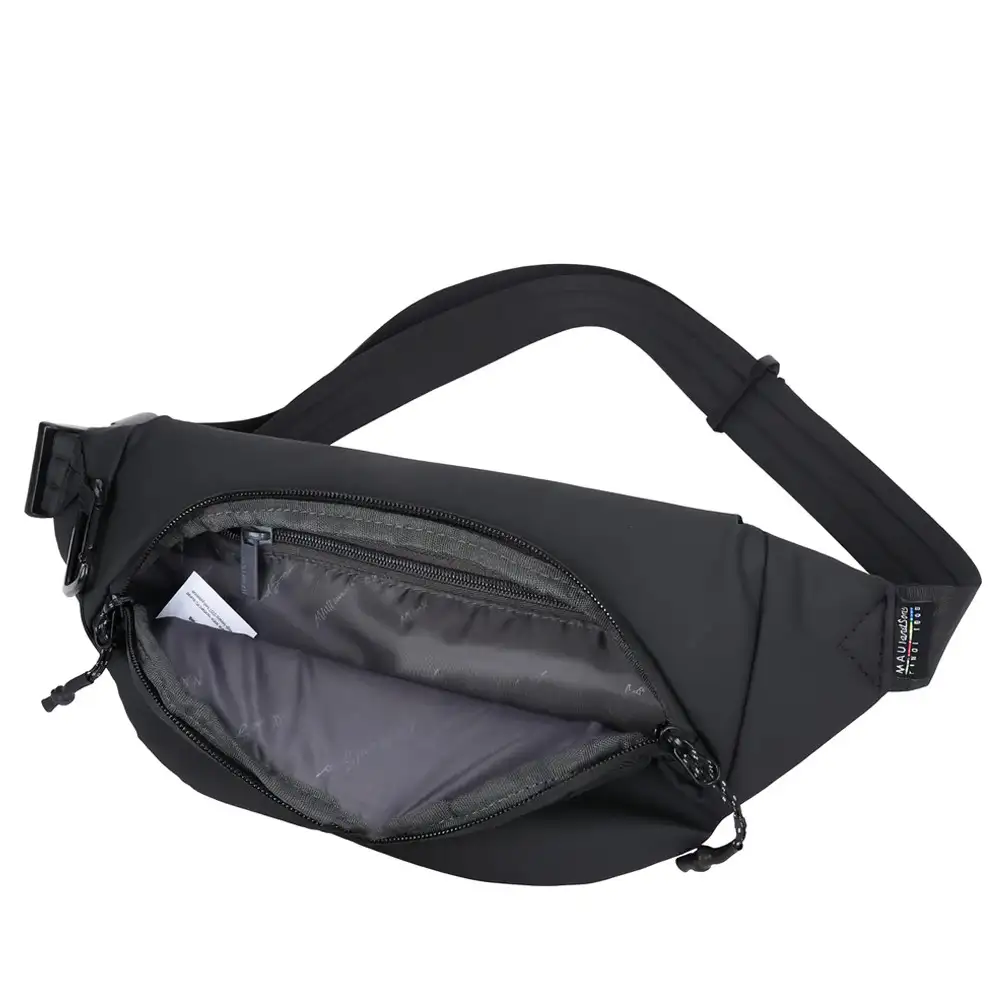 Ανδρική μαύρη τσάντα μέσης Maui & Sons M2768 με αδιάβροχο φερμουάρ.