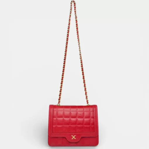 Γυναικεία δερμάτινη τσάντα ώμου με αλυσίδα Κόκκινη MB0553