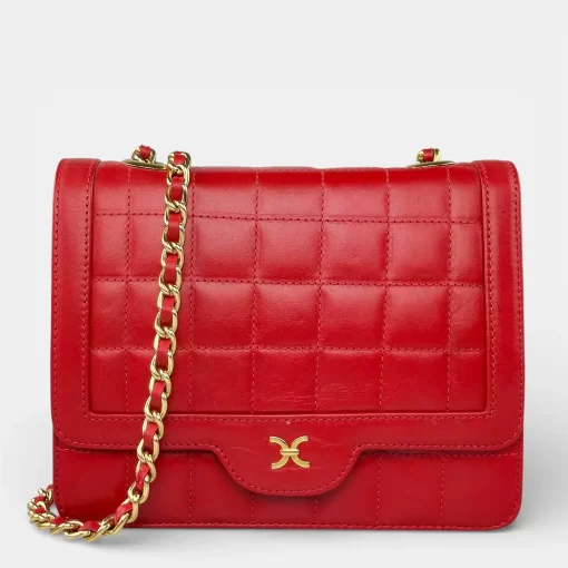 Γυναικεία δερμάτινη τσάντα ώμου με αλυσίδα Κόκκινη MB0553