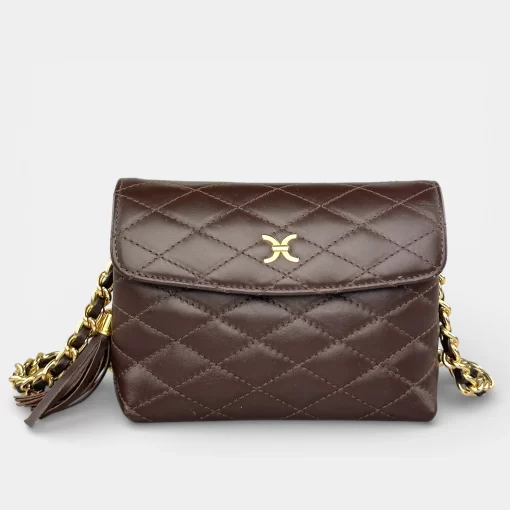 Δερμάτινη τσάντα χιαστί καπιτονέ MB603 Καφέ