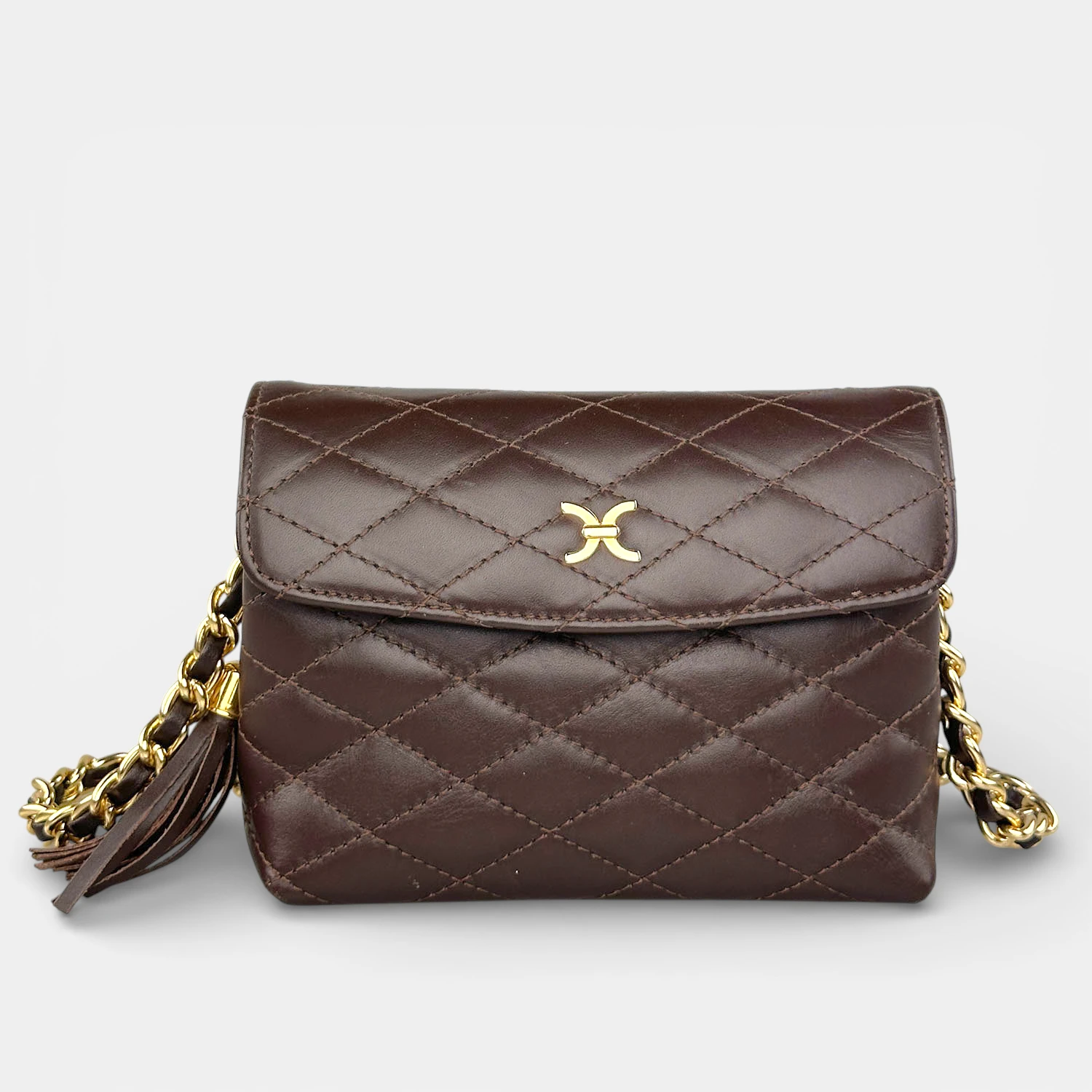 Δερμάτινη τσάντα χιαστί καπιτονέ MB603 καφέ ελληνικής κατασκευής