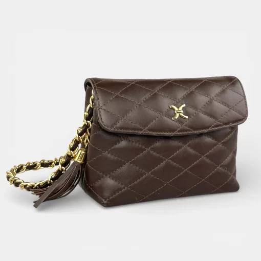 Δερμάτινη τσάντα χιαστί καπιτονέ MB603 Καφέ