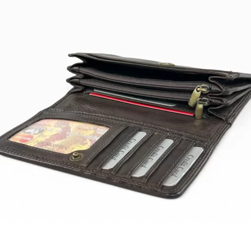 Δερμάτινο Γυναικείο Πορτοφόλι Μεσαίου Μεγέθους Calfnero MK57 Καφέ