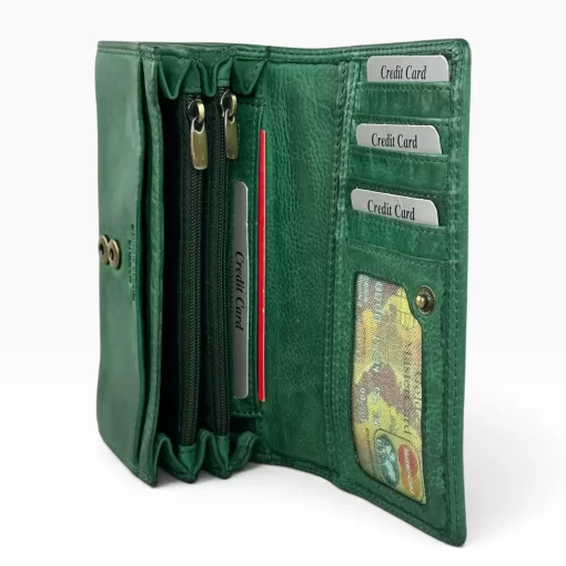 Δερμάτινο Γυναικείο Πορτοφόλι Μεσαίου Μεγέθους Calfnero MK58 Πράσινο