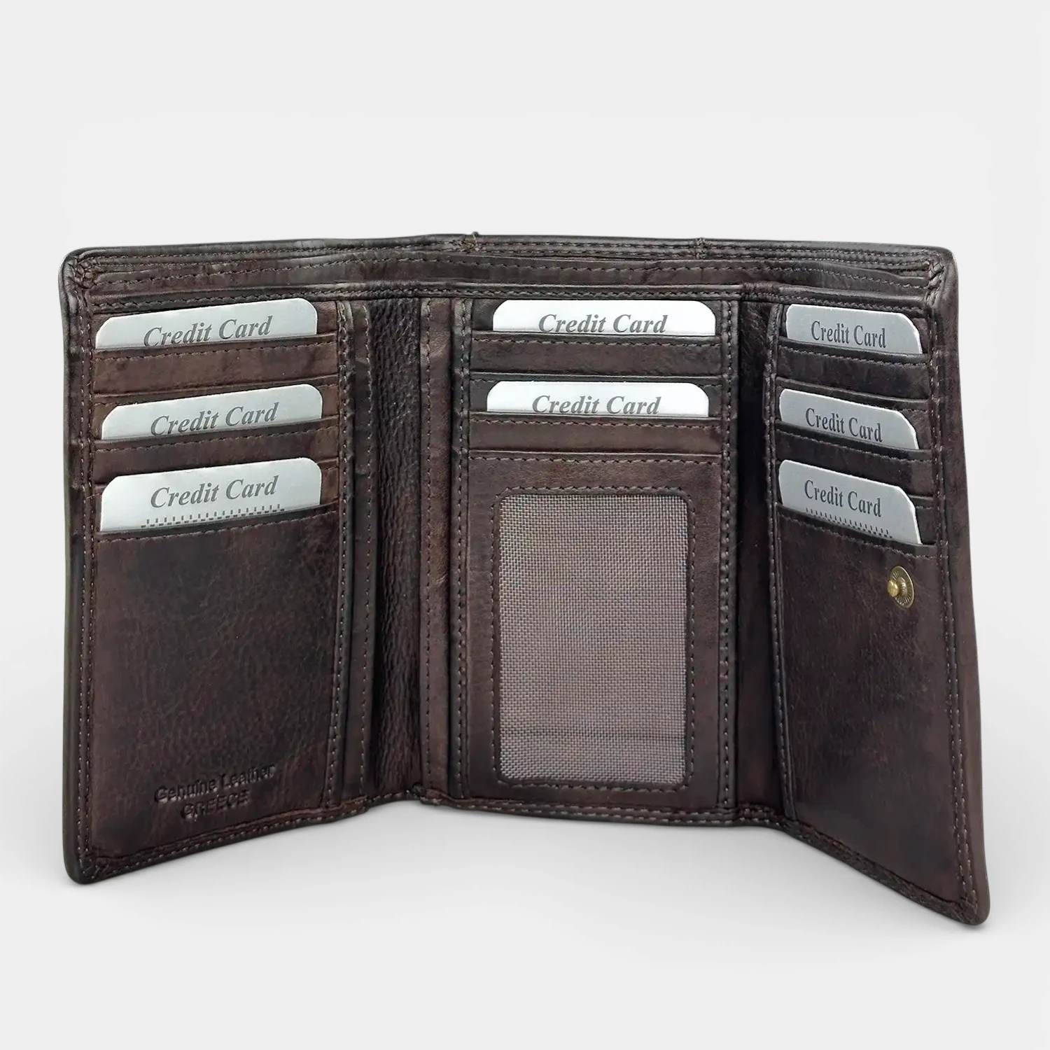 Μεσαίο καφέ γυναικείο δερμάτινο πορτοφόλι Calfnero ML8268 με πολλές θήκες για κάρτες και ταυτότητα.