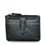 Μικρό μαύρο γυναικείο πορτοφόλι Calfnero MY6550 από γνήσιο δέρμα με εξωτερικό φερμουάρ για κέρματα.