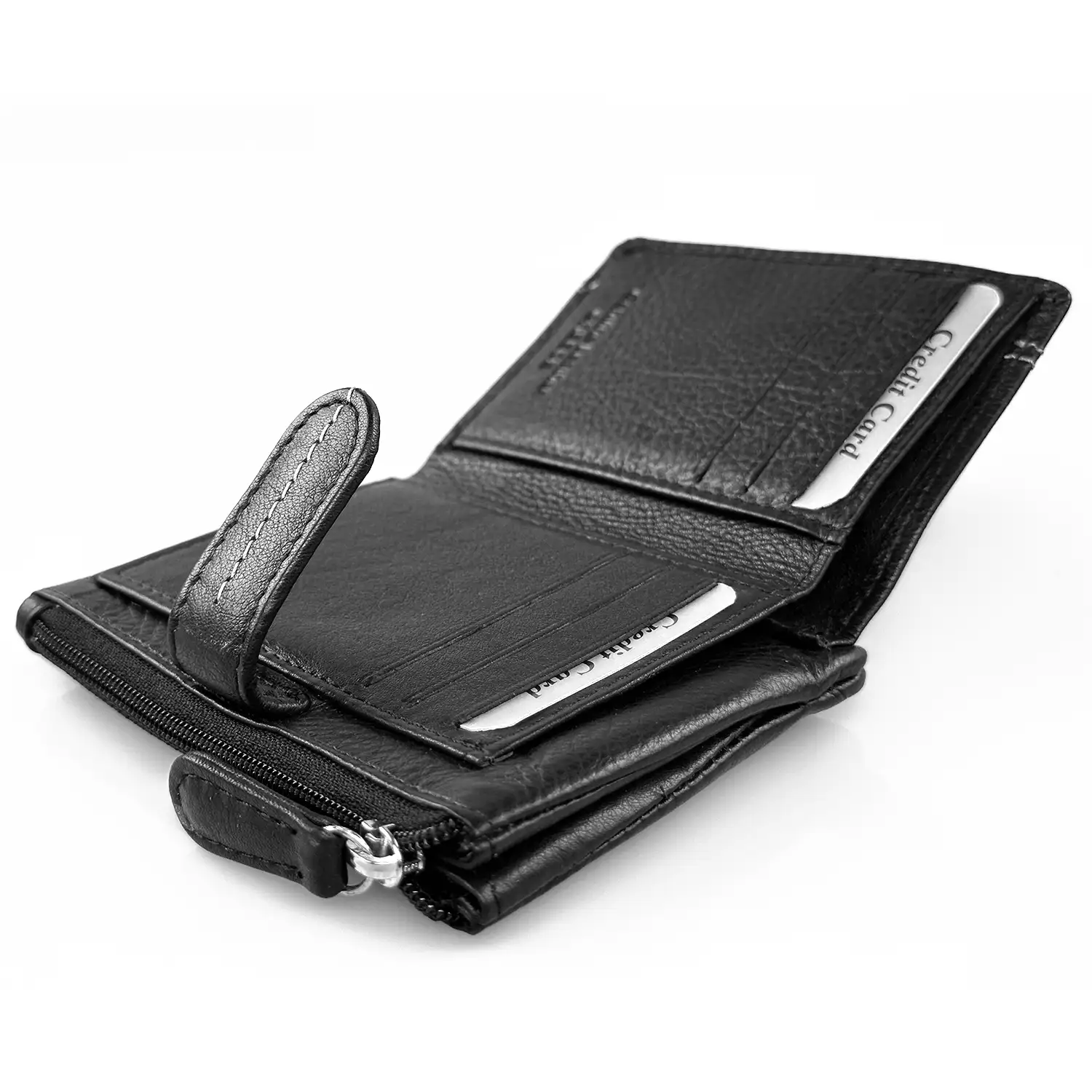 Μικρό μαύρο γυναικείο πορτοφόλι Calfnero MY6550 από γνήσιο δέρμα με εξωτερικό φερμουάρ για κέρματα.