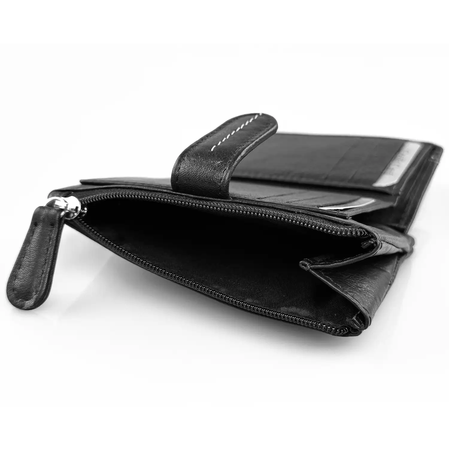 Μικρό μαύρο γυναικείο πορτοφόλι Calfnero MY6550 από γνήσιο δέρμα με εξωτερικό φερμουάρ για κέρματα.