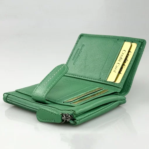 Δερμάτινο Γυναικείο Πορτοφόλι Μικρού Μεγέθους Calfnero MY6550 Πράσινο Ανοιχτό