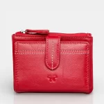 Μικρό κόκκινο γυναικείο πορτοφόλι Calfnero MY6550 από γνήσιο δέρμα με εξωτερική θήκη για κέρματα.