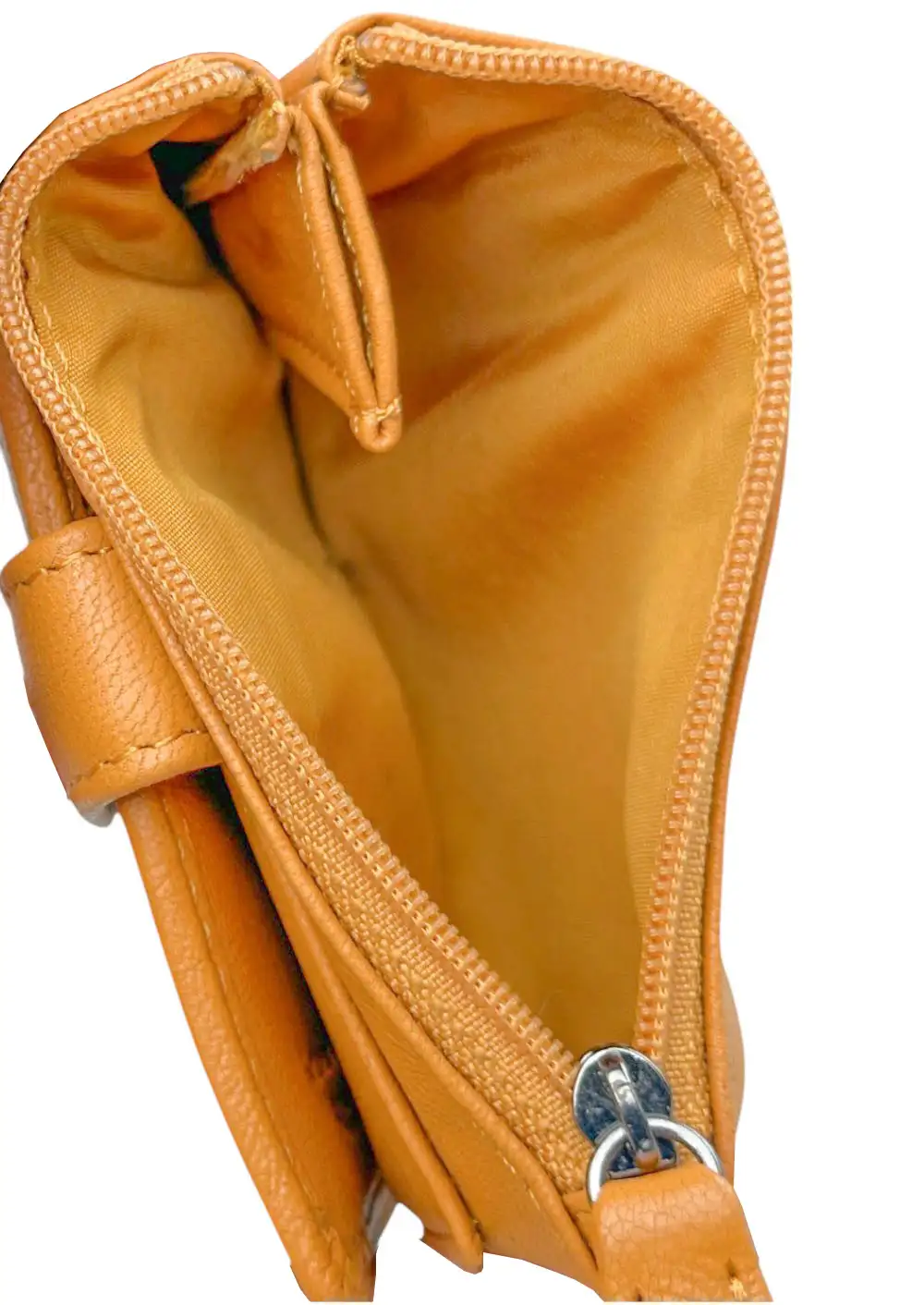 Μικρό κίτρινο γυναικείο πορτοφόλι Calfnero MY6550 από γνήσιο δέρμα με εξωτερικό φερμουάρ.