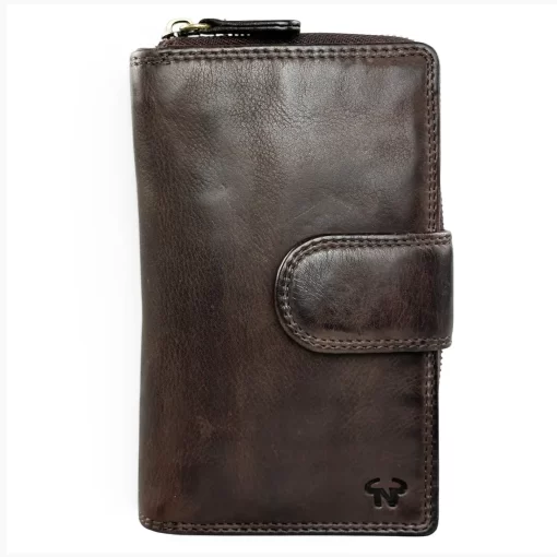 Δερμάτινο Γυναικείο Πορτοφόλι Μεσαίου Μεγέθους Calfnero N1008 Καφέ