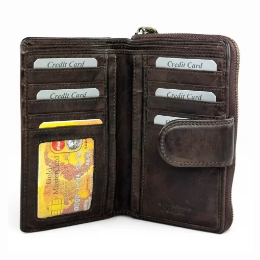 Δερμάτινο Γυναικείο Πορτοφόλι Μεσαίου Μεγέθους Calfnero N1008 Καφέ