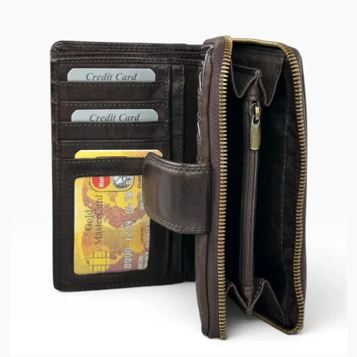 Δερμάτινο Γυναικείο Πορτοφόλι Μεσαίου Μεγέθους Calfnero N1008 Καφέ